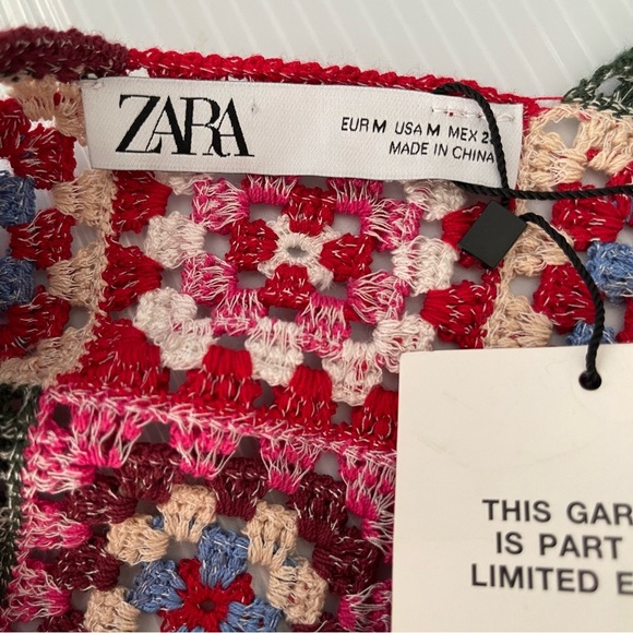 NWT Zara Multicolor Grandma squares Crochet Geometric Knit Dress size med medium - Picture 7 of 8